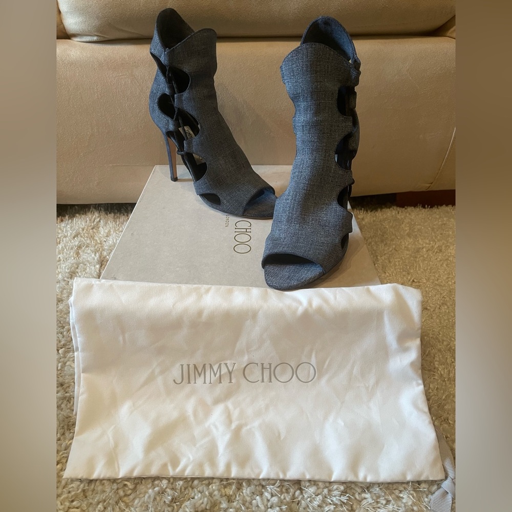 Jimmy Choo Lucky Womens Denim Lace-Up Sandals| Size:38 (8)